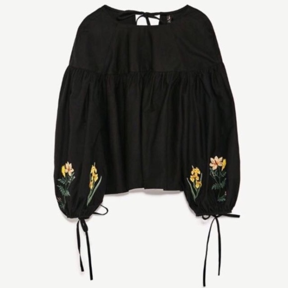NWT ZARA BLACK EMBROIDERED BLOUSE - Picture 1 of 4